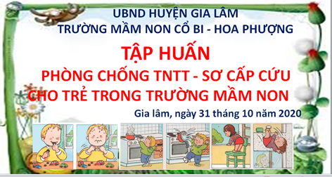 Ngày 31/10/2020, Trường MN Cổ Bi phối hợp với trường MN Hoa Phượng tổ chức lớp tập huấn sơ cấp cứu cấp 1 cho CBGVNV  2 trường mầm non.